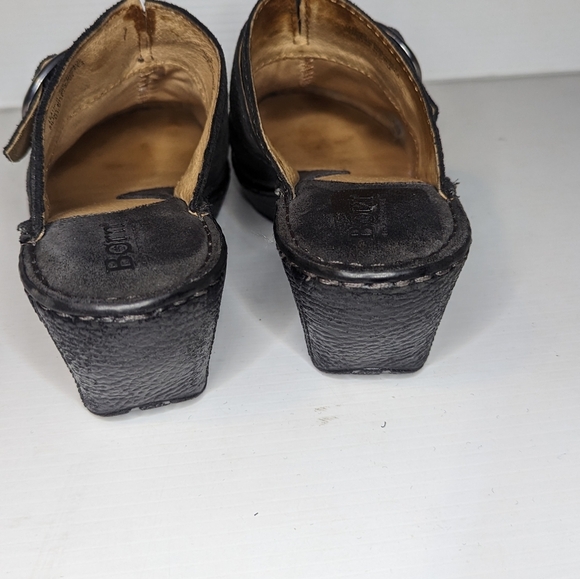 BORN Suede Black Mules Size 8 large Buckle - Picture 4 of 12